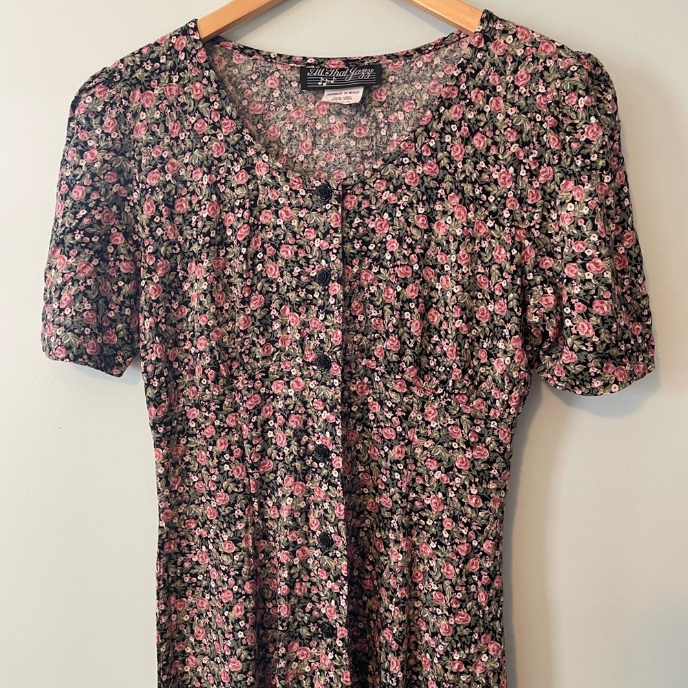 Vintage Black Floral Maxi Dress with Pink and Green Prints - Picture 6 of 13
